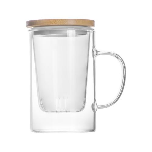 Стеклянная кружка с заварочной емкостью Milfoil; - купить именные сувениры в Воронеже