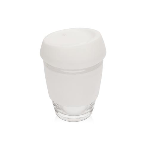 Стеклянный стакан Monday с силиконовой крышкой и манжетой, 350мл; - купить бизнесс-сувениры в Воронеже