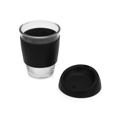 Стеклянный стакан Monday с силиконовой крышкой и манжетой, 350мл; - купить необычные подарки в Воронеже