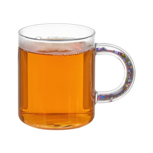 Стеклянная кружка с блестками в ручке Feria; - купить подарки с логотипом в Воронеже