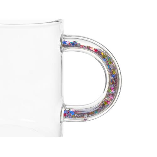 Стеклянная кружка с блестками в ручке Feria; - купить именные сувениры в Воронеже