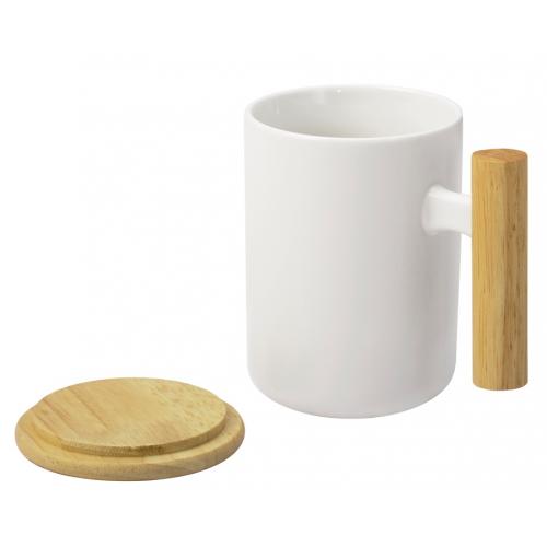 Кружка с ручкой и крышкой из каучукового дерева Jeny; - купить необычные подарки в Воронеже