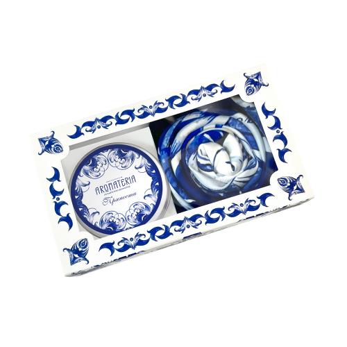 Набор: платок Гжель и свеча Птица счастья; - купить необычные подарки в Воронеже