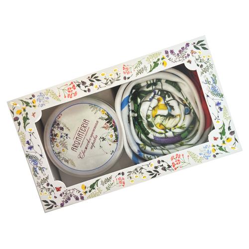 Набор: платок Русский полевой букет и свеча Цветы и травы; - купить необычные сувениры в Воронеже