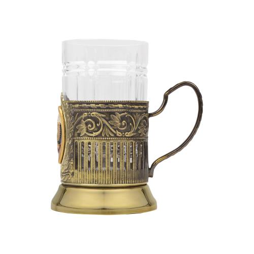 Подстаканник с хрустальным стаканом и ложкой РОССИЙСКИЙ-Л; - купить именные сувениры в Воронеже