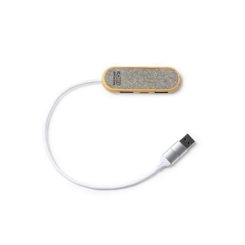 USB-хаб BADOC с корпусом из бамбука и ткани RPET; - купить подарки с логотипом в Воронеже