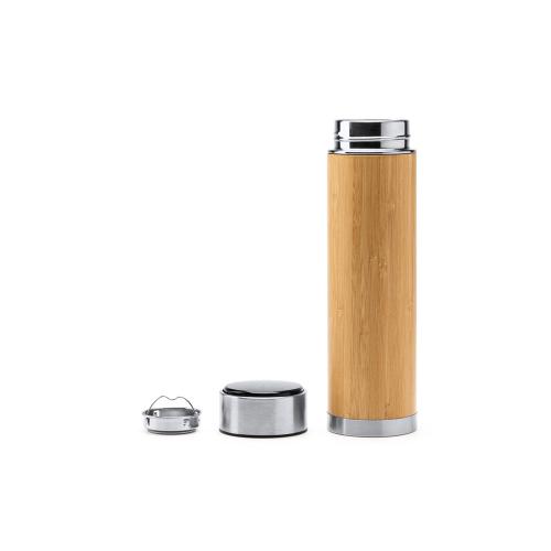 Термос CEDRO из нержавеющей стали 304 и бамбука с заварочным устройством, 480 мл; - купить именные сувениры в Воронеже