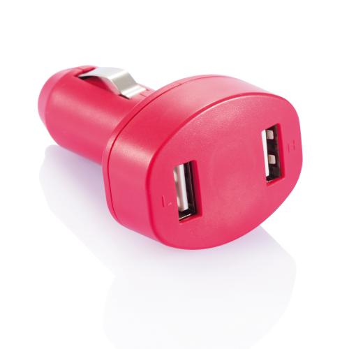Зарядное устройство для автомобиля с 2 USB-портами, красный - красный