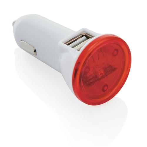 Мощное автомобильное зарядное устройство с 2 USB-портами - белый; красный