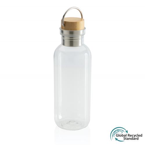 Бутылка для воды из rPET GRS с крышкой из бамбука FSC, 680 мл - прозрачный;