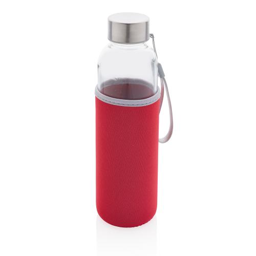 Стеклянная бутылка с чехлом из неопрена - красный;