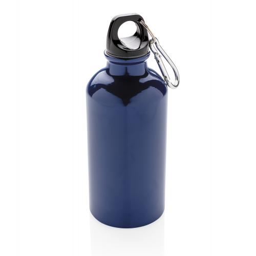 Спортивная алюминиевая бутылка с карабином - синий;
