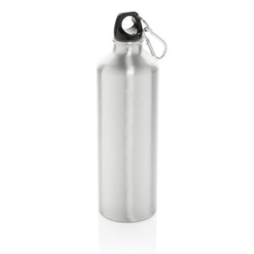 Алюминиевая бутылка для воды XL с карабином - серебряный; черный