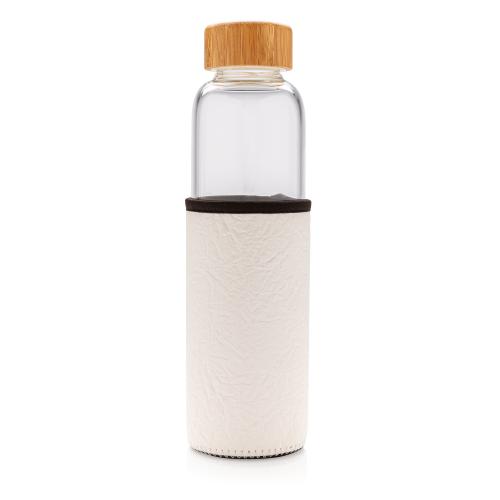 Стеклянная бутылка с чехлом - белый; серый