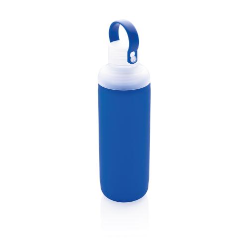 Стеклянная бутылка в силиконовом чехле - синий;