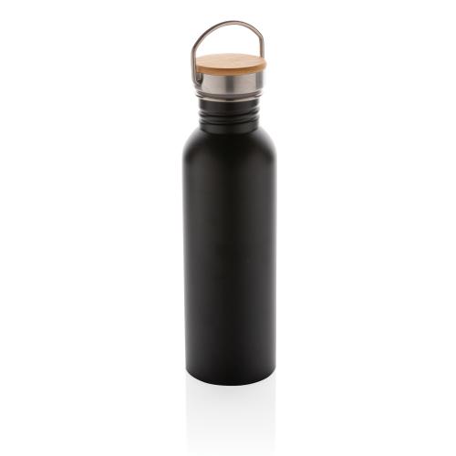 Бутылка из нержавеющей стали с бамбуковой крышкой Modern - черный;