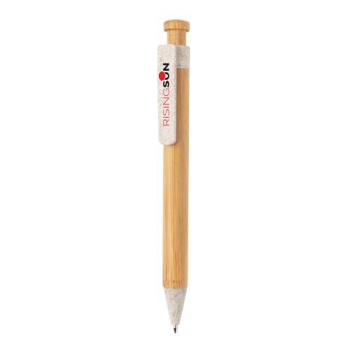Бамбуковая ручка с клипом из пшеничной соломы; - купить именные сувениры в Воронеже