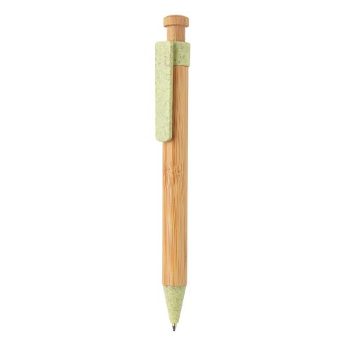 Бамбуковая ручка с клипом из пшеничной соломы - зеленый