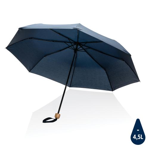 Компактный зонт Impact из RPET AWARE™ с бамбуковой рукояткой, d96 см - темно-синий;